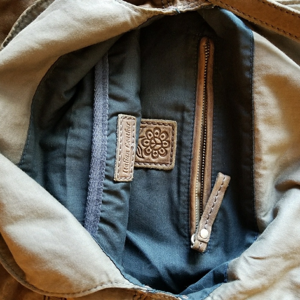 LUCKY Olive Italian Distressed Leather Slouch Bag